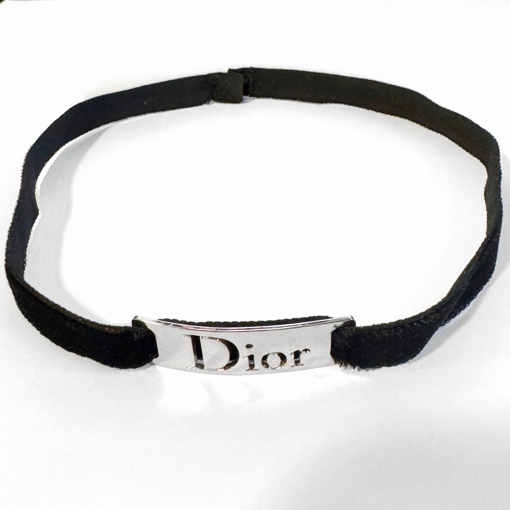 Vintage Christian Dior Black Velvet Metal Nameplate Choker